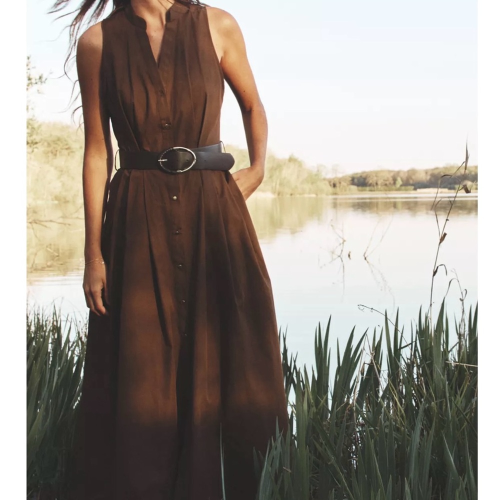 Zara Brown Sleeveless Halter Maxi Dress